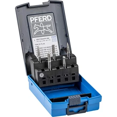 Imagen de Pferd Juego de Fresas Metal Duro 1506 D3Plus (6 millimeters, Mango 6 millimeters), 5 Diferentes Formas dentado Universal 3Plus, en Caja Plástico