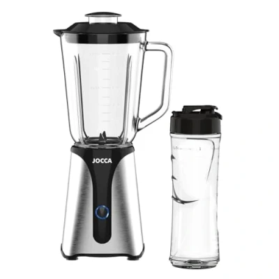 Imagen de JOCCA Batidora de Vaso Cristal con Botella Viaje/Potencia 350W, Licuadora/Jarra 1L y 600Ml/ Luz LED, Tapa Extraible, Cuchillas Acero Inoxidable (Jarra + 350W)