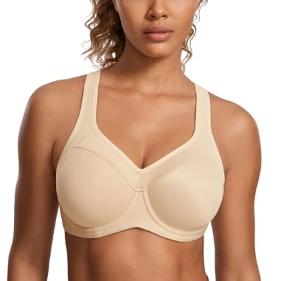 Imagen de SYROKAN Sujetador Deportivo Alto Impacto con Aros y Forro Ligero para Mujer Beige 100C