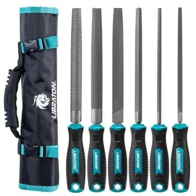 Imagen de Libraton Limas de Metal, para Metal 6 Piezas, Acero con Alto Contenido Carbono, Lima Metálica Mango Goma, Juego 8 Pulgadas Incl 1 Escofina Madera