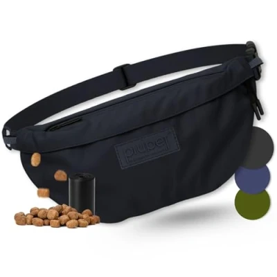 Imagen de PiuPet® Bolsa de golosinas para Perros I Elegante e Impermeable con 3 Compartimentos Cremallera Riñonera 2 en 1 adiestramiento y Bandolera (Negro)