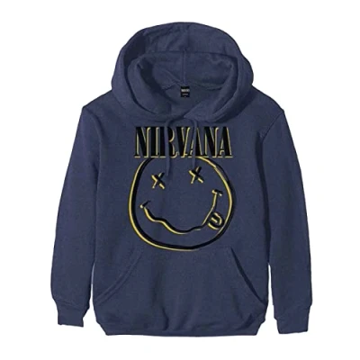 Imagen de Nirvana Sudadera con capucha Inverse Smiley Band Logo Nue oficial Hombre Azul Marino, azul, L