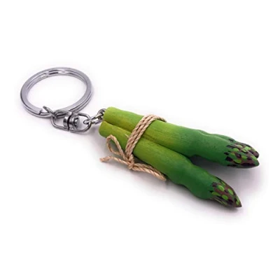 Imagen de H Customs Espárrago Vegetal Verde Madera Noble Hecho a Mano Llavero Colgante