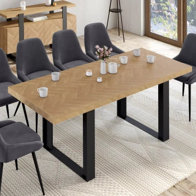 Imagen de Table à manger extensible rectangulaire effet chevrons et noir