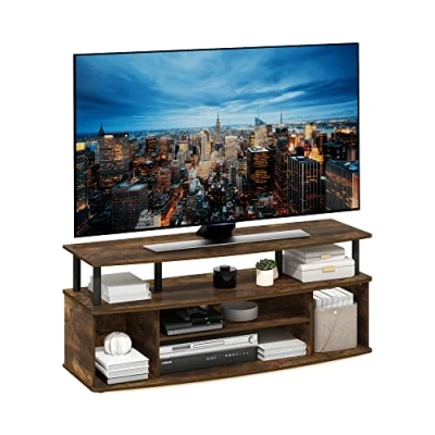 Imagen de Furinno Jaya Gran Centro de Entretenimiento Puede Albergar, Madera ingeniería, Ámbar Pino/Negro, 40.1 (P) x 119.9 (L) 49.8 (H) CM