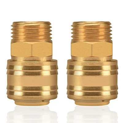 Imagen de 2 conectores de línea aire, accesorios compresor manguera aire Euro Airline, acoplador BSP 1,27 cm y kit enchufe, conector macho