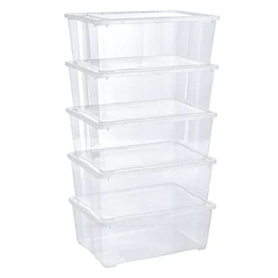 Imagen de Grizzly 5 x Caja de Almacenaje con Tapa 10 L Cajón Plástico Transparente Apilable Multiusos Organizador Armarios para Ordenación Ropa