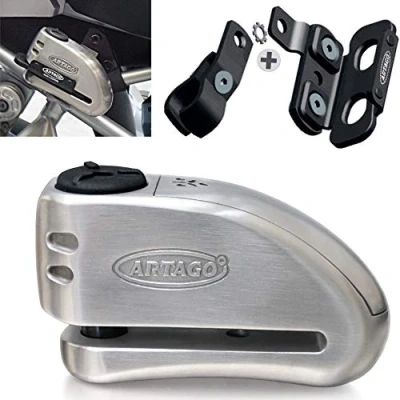 Imagen de Artago 32S1 Candado Antirrobo Disco Con Alarma 120Db Alta Gama y Soporte para Las Bmw Gs R1250Gs, R1200Gs, F850G, Acero Inoxidable