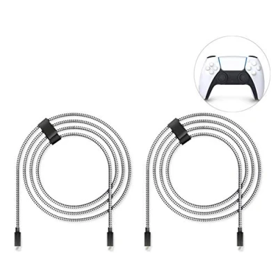 Imagen de LIONCAST Cargador Mando de Carga Rápida 2 Cables para PS5 USB Tipo C 4 metros Sony PlayStation 5 Cable Dual Sense Nylon Trenzado