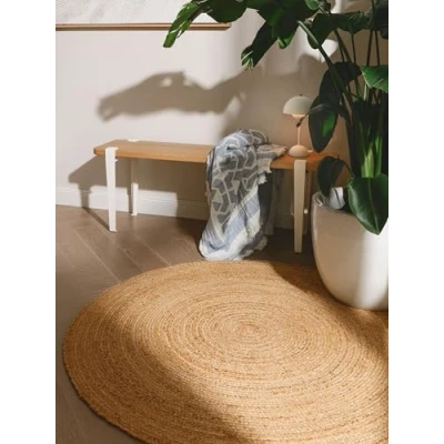 Imagen de benuta Alfombra de Yute Natural Jutta, Redonda, 90 cm, Tejida a Mano, diseño Natural, Adecuada para calefacción por Suelo Radiante