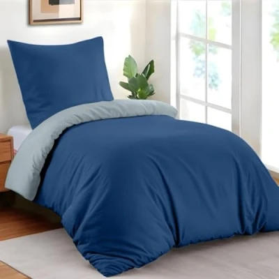Imagen de Dreamzie Funda Nordica Cama 135x200 cm con 1 Almohada 80x80 Azul Oscuro/Azul Grisáceo nordicas de 100% Microfibra. Nórdica Certificada sin Productos Químicos