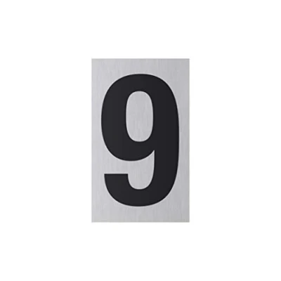 Imagen de Metafranc Placa adhesiva &quot;9&quot; de aluminio con diseño moderno acero inoxidable, 100 x 60 mm, aspecto autoadhesivo, señalización, marca comercial 507380