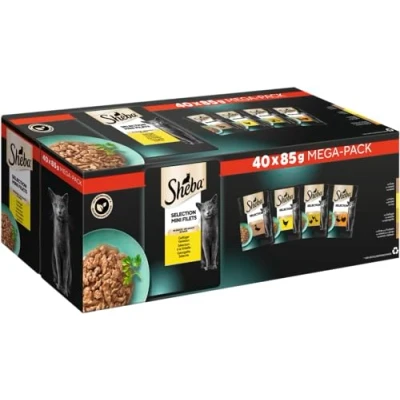 Imagen de Sheba Cat Wet Food Selection in Gravy Completo para Gatos Adultos: alimento Mascotas, 85 g (40er Pack), 3400