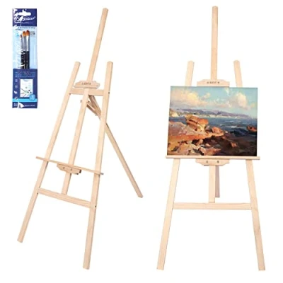 Imagen de Viesap Caballete Pintura, 150 CM Profesional, Madera, Niños, Lienzo, Plegable, Altura Ajustable.