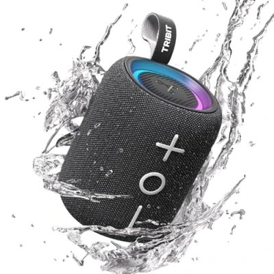 Imagen de Tribit StormBox Mini+ Altavoz Bluetooth de 12 W, Sonido Envolvente 360, Horas duración, 5.4, IPX7, Luces RGB, EQ, Tipo C, Compatible con AAC/SBC, portátil para Exteriores y Viajes