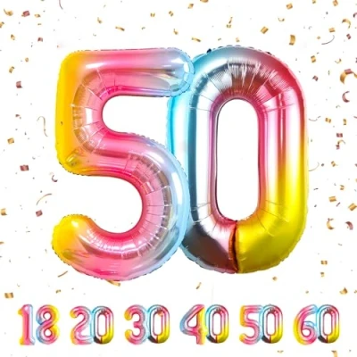 Imagen de Globos de Cumpleãnos Numeros 50 Arcoiris,101 CM Globo Gigantes Grandes Decoracion,Globo Numero Niño Niña Adultos decorazione,Vuelan con Helio