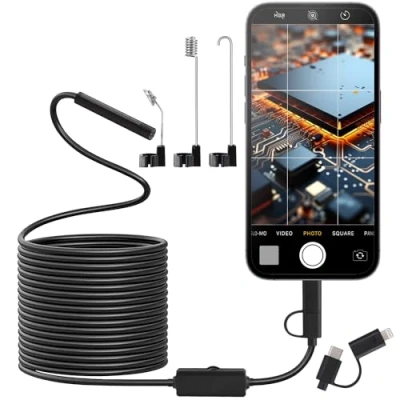 Imagen de Zawaer Cámara endoscópica de Doble Lente, inspección Alta definición 1080p, teléfono móvil Impermeable ip67, sin Wi fi, con Luz LED 8 + 1, para Android, iOS