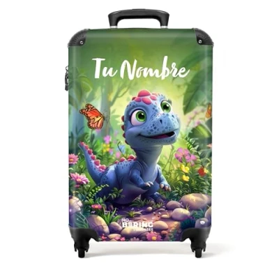 Imagen de NoBoringSuitcases.com Maleta Niños, Niño, Trolley con Ruedas, Cabina Infantil, Maletas Cabina, Equipaje de Mano, Personalizada (Dino Azul Rosa, 55x40x20 cm)