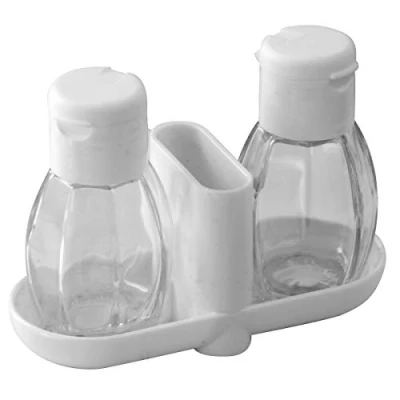 Imagen de Fackelmann Menage 47310 Salero y pimentero con Recipiente para Palillos, Cristal, Color Blanco, 55 x 25 cm, 3 Unidades