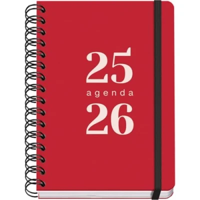 Imagen de Dohe Agenda Escolar 2025 2026 Día Página, Tamaño A5 (15x21 cm), Español e Inglés, Septiembre a Junio, Cierre de Espiral Doble y Goma, Tapa Flexible, 4 Páginas Pegatinas GRAMMAR Rojo