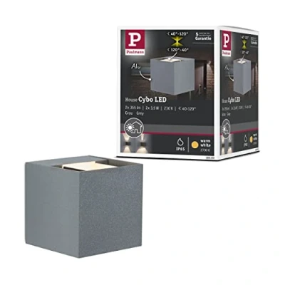 Imagen de Paulmann Cybo Aplique LED para exteriores, 2.700 K, 8 x cm, gris