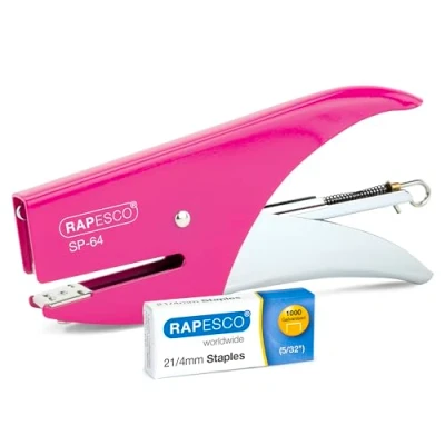 Imagen de Rapesco 1382 Grapadora de Tenaza SP 64 y 1000 Grapas Tipo 21/4 mm, Capacidad para 12 Hojas, Fucsia