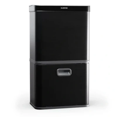 Imagen de KLARSTEIN Cubo de basura cocina con sensor 56L, 3 compartimentos para reciclaje, acero inoxidable negro mate, cierre suave, papelera