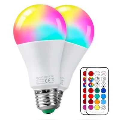 Imagen de REYLAX Bombillas LED Colore E27 85W Equivalente RGBW Regulable Cambio de Color Edison Luz Frío Función Memoria y Temporizador con Control Remoto Paquete 2