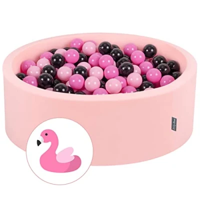 Imagen de KiddyMoon Piscina De Bolas 90X30cm/200 7Cm para Niños Hecha En La UE, Flamenco: Rosa/Rosa Claro/Negro