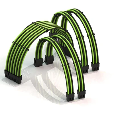 Imagen de LINKUP AVA 50cm Cable con Manguito Prolongación de para Fuente Alimentación Kit Alineadores┃1x 24P (20+4) MB┃2X 8P (4+4) CPU┃2X (6+2) GPU┃500mm Verde Negro