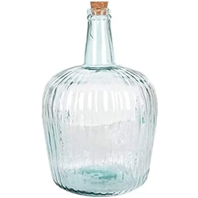 Imagen de AC Garrafa de vidrio con tapón, modelo Apple, 36 x 23 cm, damajuana, botella para almacenar agua, vino, bebidas (8 litros Rayada C/TAPÓN)