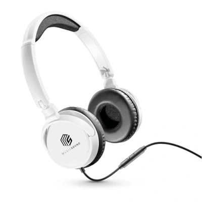 Imagen de Music Sound Headband con Cable Basic Audífonos Auriculares Stereo Supraaurales Diadema Expandibles Jack 3.5 mm y Micrófono Plegable Color Blanco