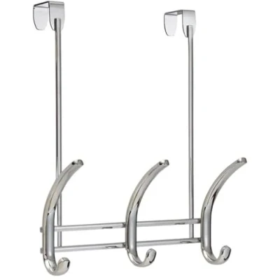 Imagen de iDesign Axis Colgador de ropa con 4 ganchos, estrecho perchero para puerta en metal chaquetas, bolsos o toallas, plateado