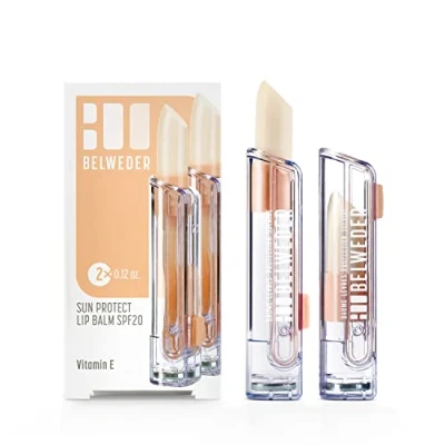 Imagen de BELWEDER Bálsamo Labiales Protección Solar SPF20 con Vitamina E Protector, Calmante, Regenerador Ideal para Mar y Montaña Transparente Hombre Mujer (2 Units)