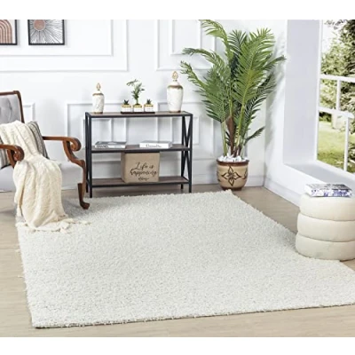 Imagen de Surya Home Shaggy Rug Alfombra Salon Grande Habitacion, Dormitorio Pelo Largo Berber Abstracta, Grueso y Esponjoso de 120x170cm, Blanco