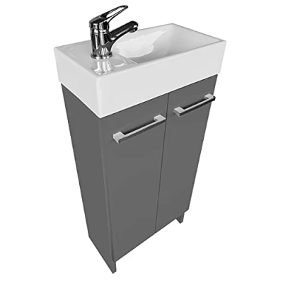 Imagen de paplinskimoebel Muebles de baño con Lavabo 81 cm x 40 22 cm, Mueble auxilia estanteria (Grafito)