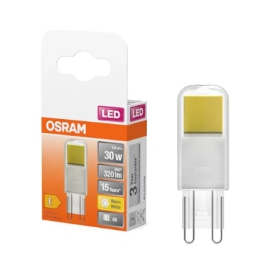 Imagen de OSRAM Lámpara LED PIN de cristal transparente, con 2,6 W para 320 lm, luz blanca cálida 2700 K, multicolor, casquillo G9, CRI 80, EEK E, diámetro 17 mm.