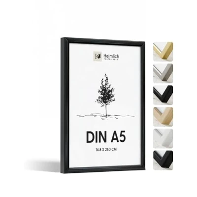 Imagen de Heimlich® 1 x marco de fotos A5 Aluminio Negro marcos cuadros Vidrio Acrílico Irrompible Grano Visible Duradero Fácil Colgar Para Decoración Pared y Hogar