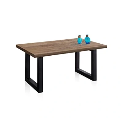 Imagen de duehome Loft, Mesa Fija de Comedor, para Salon, Acabado en Roble Boreal y Negro, Medidas: 160 cm (Largo) x 100 (Ancho) 76 (Alto)