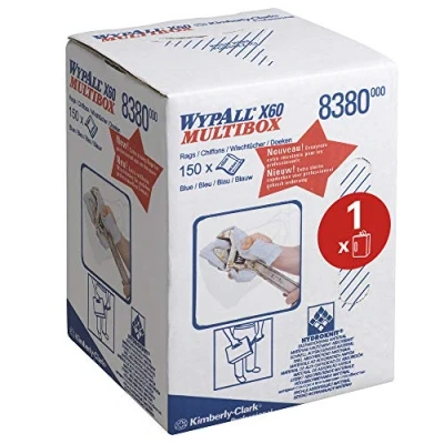 Imagen de Wypall X60 Paños 8380, 1 rollo grande de dispensación central x 150 hojas azules capa, Multicolor, 26x16x17 cm