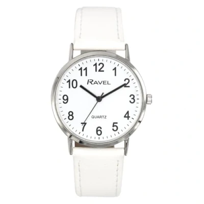 Imagen de Ravel Reloj Clásico Unisex para Diario con Números Modernos Cuarzo Analógico R0129.24.1 Blanco/Color Plata/Esfera Blanca