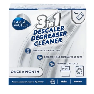 Imagen de CARE + PROTECT 3 in 1, antical, desengrasante y desinfectante, para lavavajillas lavadora, universal, original, profesional, en polvo, 24 sobres.
