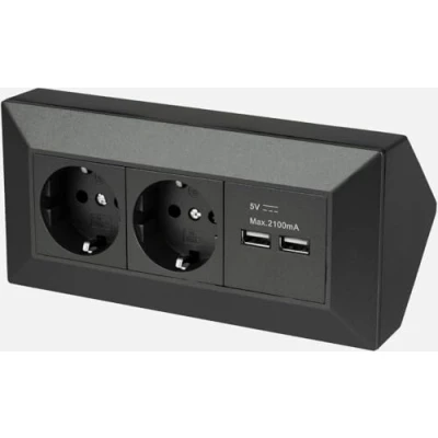 Imagen de Regleta de 2 enchufes USB, serie C1, color negro