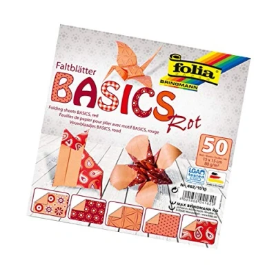 Imagen de Folia papiroflexia/Origami Papel de 80 G/m², 50 Unidades, Varios diseños, Color Basics 15x15cm Rot