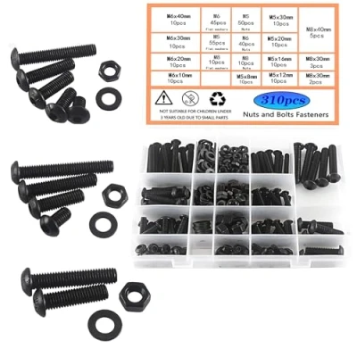 Imagen de HVDHYY M5 M6 M8 Juego de Pernos Acero Al Carbono Tornillos Máquina Negros Tuercas y Arandelas Surtido Kit Cabeza Redonda con Caja Almacenamiento 3 Llaves Inglesas 310pcs