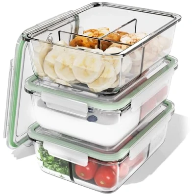 Imagen de Classbach® Meal Prep Boxes de vidrio con 3 compartimentos, recipientes tapa aptos para lavavajillas, microondas y horno, 3x 1000ml C FHDM 4021 G