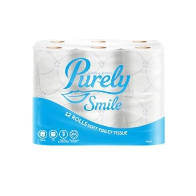 Imagen de Blake &amp; White Rollo higiénico suave Purely Smile de 3 capas, paquete 12, PS1125, certificado FSC (el embalaje puede variar)