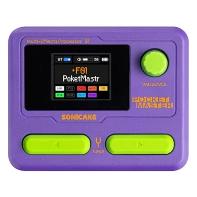 Imagen de SONICAKE Pedal de guitarra multiefectos 9 Módulos efectos 100 Presets 20 Amp/Cab Procesador para OTG USB Interfaz audio BT con APP Pocket Master (Púrpura)