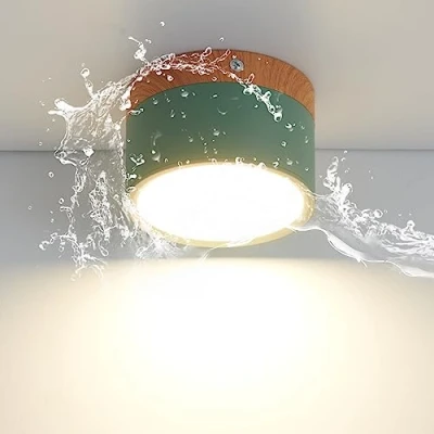 Imagen de Schindora luz de techo LED, punto decoración madera montado en la superficie, mini verde redondo, blanco caliente 3000k, 12W.