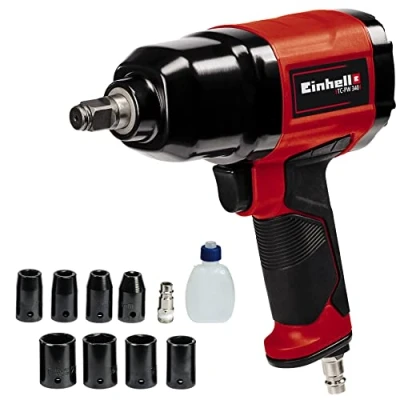 Imagen de Einhell Llave neumática de impacto TC PW 340 (par torsión máximo Nm, rotación hacia la izquierda y derecha, incluye 8 tomas, botella aceite, boquilla)